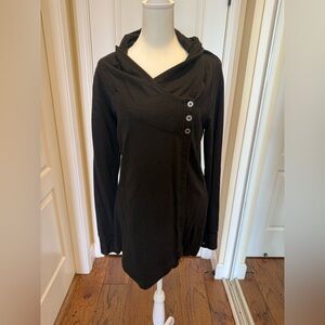 Tonic Asymmetrical Button Front Hooded Cardigan - Black